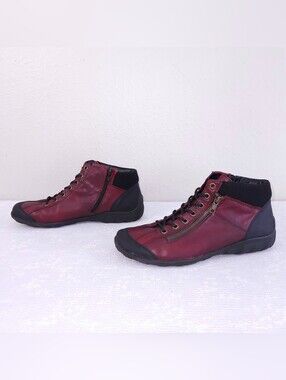 REMONTE Liv Booties Burgundy Red Leather Lace-Up Zip Ankle Boots